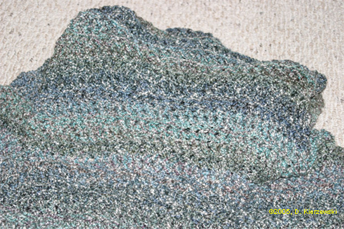 Close-up of stitch and color change in afghan